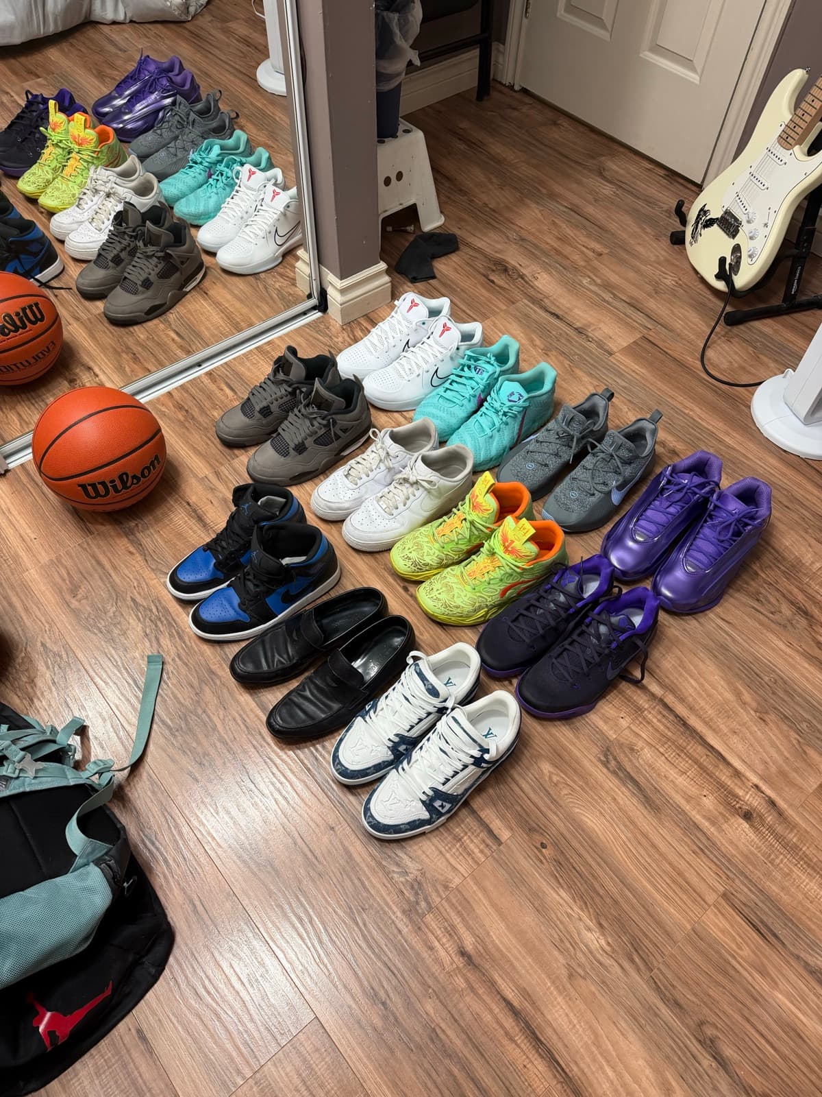 Mir Kahol's full sneaker collection laid out on the floor